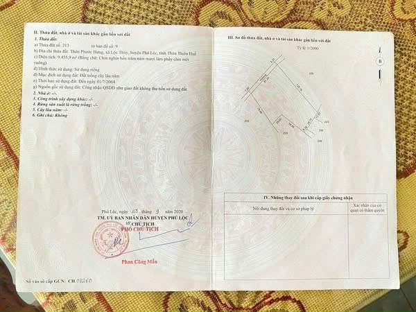 9455M2 đất trồng cây lâu năm tại thôn Phước Hưng, xã Lộc Thủy, huyện Phú Lộc, TP Huế